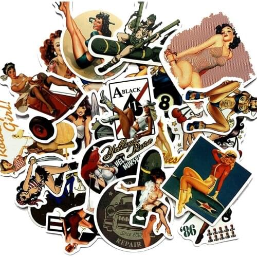 TD ZW 49Pcs Retro Poster Girl Stickers For Suitcase Skateboard Laptop Luggage Fridge Phone Car Styling DIY Decal Sticker