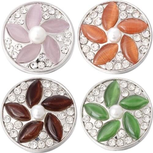 5pcs/lot New Crystal Flower Snap Buttons Fit 18mm Metal Snap Button Bracelets Bangles Button Jewelry