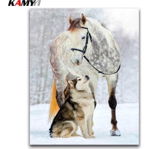 Full round Diamond painting Cross stitch snow horse&Wolf full square Diamond mosaic Husky 5D DIY Diamond embroidery winter dog