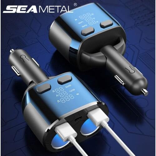 DC 12V-30V Dual USB Car Charger Cigarette Lighter Splitter 27W USB Fast Charging 18W PD Port Auto Led Voltmeter 2-Switch Control