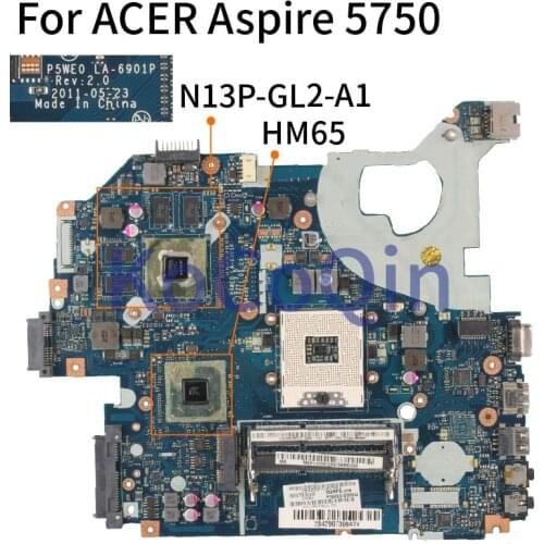 KoCoQin Laptop motherboard For ACER Aspire 5750 Mainboard LA-6901P N13P-GL2-A1 HM65 DDR3