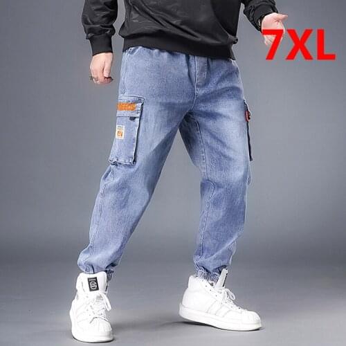 Baggy Jeans Men Denim Pant Fashion Harajuku Blue Skateboard Jeans Pants Elastic Waist Big Plus Size 7XL Trousers Male HX536