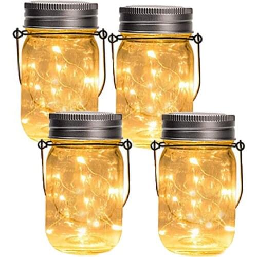 Solar Mason Jar Lights 4 Pack Clear Jar Fairy Lights Solar Lanterns Table Lights Outdoor Patio Garden Yard Deck Decoration Lamp