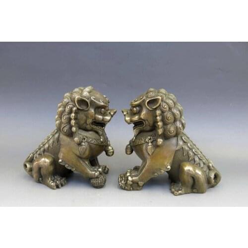 Chinese Brass Copper Animal Feng shui Foo Dog Lion town house Statue