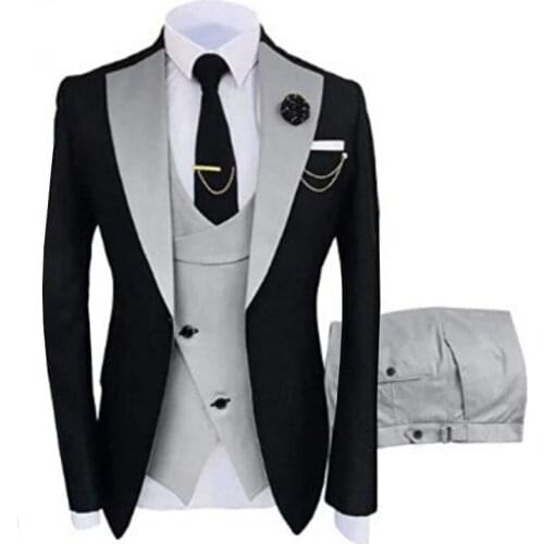 Suit Vest Pants 3 Pcs Set / Fashion New Mens Casual Boutique Business Irregular Waistcoat Suits Blazers Jacket Coat Trousers