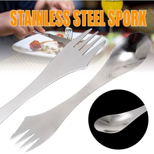 1pcs Small Stainless Steel Spork Spoon Multi 3in1 Spoon Knife Fork Utensil For Outdoor Camping Picnic Kitchen Bento Tableware