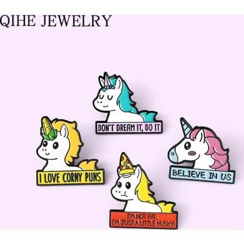 Cartoon Colorful Animal Brooches for Kids Friends Funny Letter Quote Enamel Pin Backpacks Clothes Badge Jewelry Gift Wholesale
