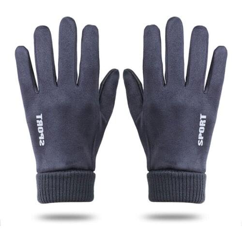 Man Winter Keep Warm Touch Screen Plus Velvet Inside Gloves Suede Fabric Outdoor Fashion Simple Style Mens Thicken Skid Gloves
