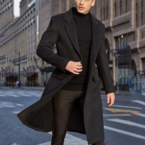 Mens Winter Wool Coat Casual Solid Color British Style Solid Color Long Coat Fashionable Warm Woolen Overcoat Male Trench Coat