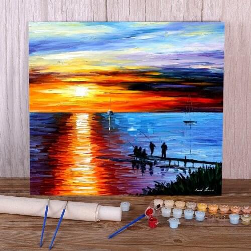 Fishing With Friends DIY Paint By Numbers Complete Kit Acrylic Paints 50*70 Canvas Pictures Loft Wall Picture Adults Drawing