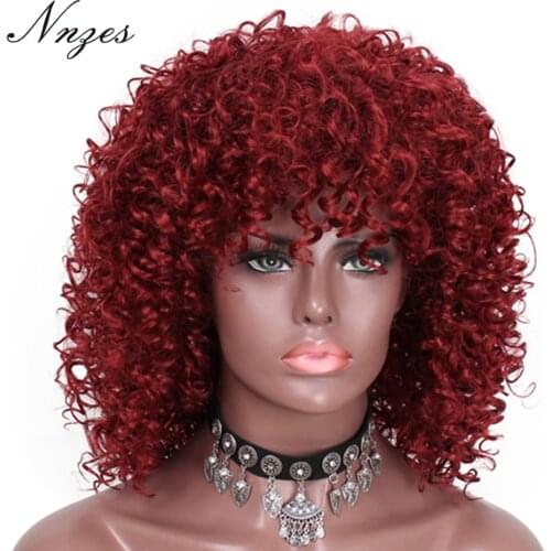 AISI HAIR 14inches Afro Kinky Curly Wig Red Wig With Bangs Heat Resistant Fiber Synthetic Wigs for Black Women Cosplay Women