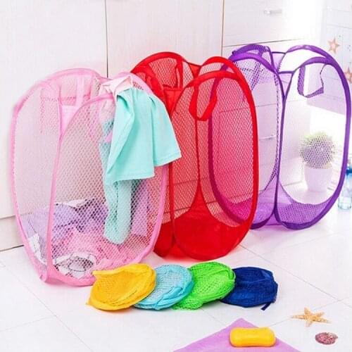 New Hot Foldable Clothes Storage Baskets Mesh Washing Dirty Clothes Laundry Basket Portable Sundries Organizer Toy Container