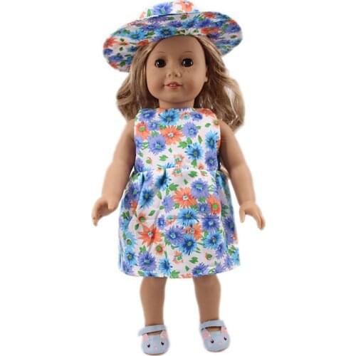 2021 New Pattern Clothes Floral Skirt + Hat Suit Fit 18 Inch American&43cm Baby New Born Doll Clothes Accessories