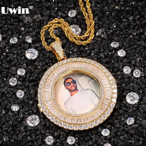 Uwin Customized Photos Necklace Charm HipHop Pendants Bling Iced Out AAA Baguette Cubic Zircon Fashion Jewelry For DIY Gifts
