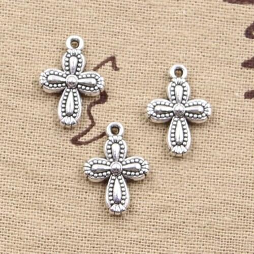 20pcs Charms Cross Flower 18x13mm Antique Silver Color Pendants DIY Necklace Crafts Making Findings Handmade Tibetan Jewelry