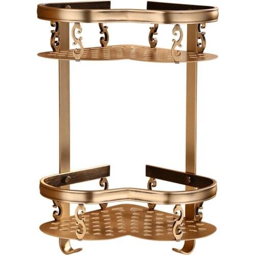 Bathroom Shelf Aluminum Antique Shower Shampoo Soap Corner Shelf Bathroom Storage Organizer Rack Wall Mounted Bath Hardware