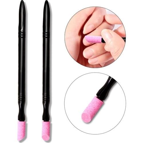 Portable Double-headed Quartz Stone Scrub Pen Cuticle Quartz Stick Black Handle Mini Pedicure Quartz Sand Nail Art Care Tool