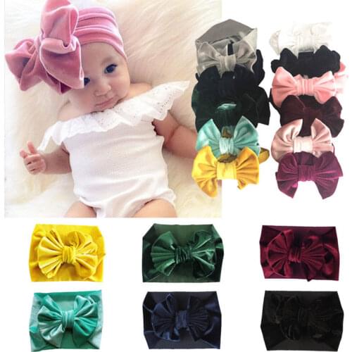 2019 Brand New Toddler Baby Kids Girls Velvet Bow Hairband Turban Solid Big Bowknot Cotton Headband Headwear Gifts Accessories