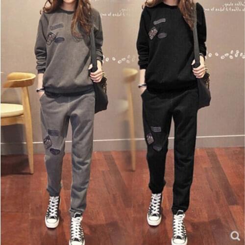 Sports suit womens autumn 2020 new large size loose casual sweater two-piece fashion sportswear suit