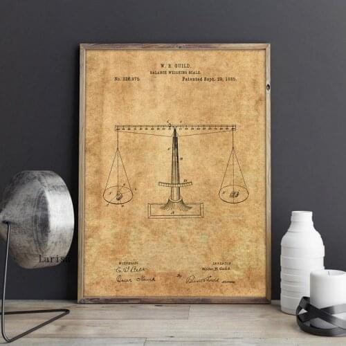 Balance Weighing Scales Patent Wall Art Canvas Prints Poster Decor Vintage Blueprint Chemistry Room Decor Painting Lawyer Gift