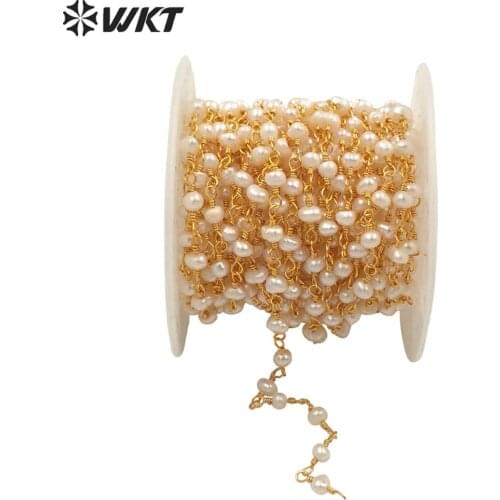 WT-RBC186 WKT Wholesale Natural freshwater pearl beads rosary chain for jewelry necklace making handmade wire wrapped chain