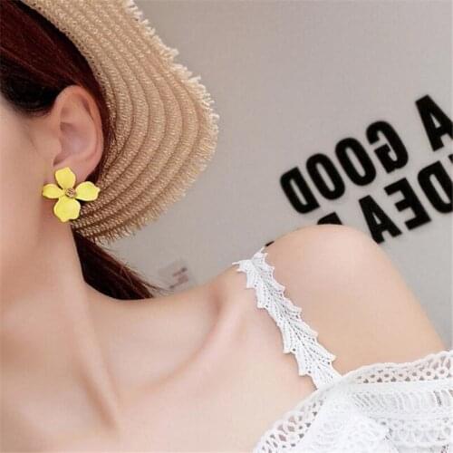 2019 new trendy enamel colorful flowers stud earrings for women party gifts girls jewelry accessories alloy nickel free fj855