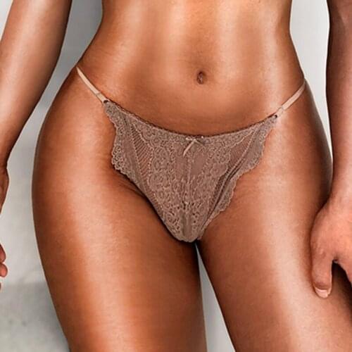 Womens Sexy Underwear Ultra Thin All Lace Panties Ladies Transparent Low Hollow Out Waist Briefs Solid Color Panties Underpants