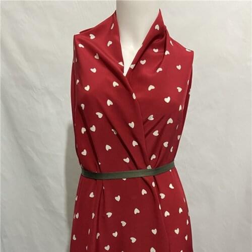 100% pure silk crepe de chine silk fabric white love heart print on red 140cm width,SCDC1250