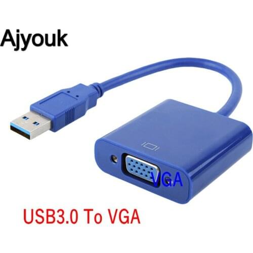 100PCS USB3.0 To VGA Video Graphic Card Display External Cable Adapter For Windows 7/8/8.1/10 Laptop, PC, Monitor, Projetor Blue