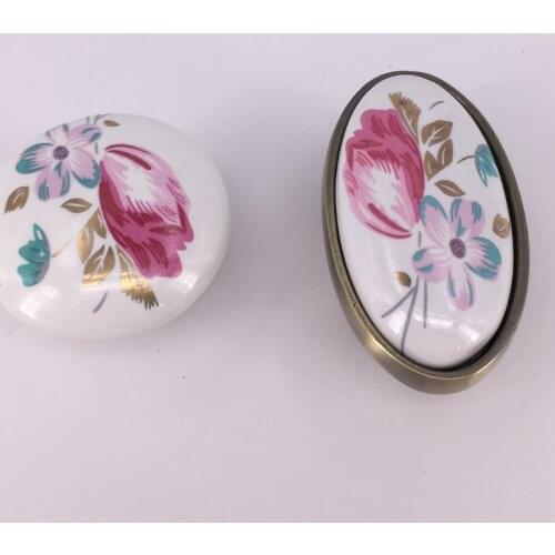 1x Tulip Print Ceramic Cabinet Knobs and Handles Flower Furniture Hardware pulls