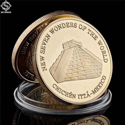 2007 Chichen-Itza Mexico New Seven Wonders of The World Gold Plated Coin With Hard Acrylic Cover