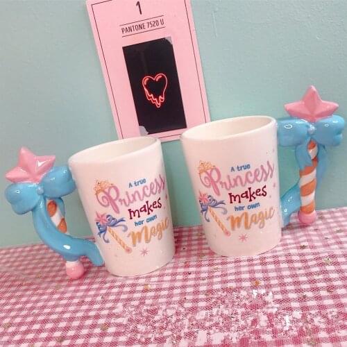 3D 1Pice Magic Wand Handle Mug Ceramic Coffee Mug Tea Cup Own Magic Fairy Princess Quote Mug Pink Cup Gift cute mugs CL1113171