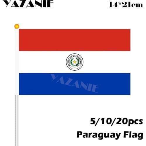 YAZANIE 14*21cm 5/10/20pcs Paraguay National Hand Flag Hot Sale Every Country Small Waving Shaking Flag Custom Banner Flagpoles