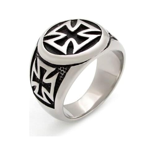 Free Shipping Punk US Size 8-14# 316L Stainless Steel High Quality Iron Cross Ring Man Black Oil Painting Jewelry Ring