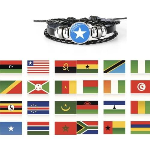 SOMALIA ERITREA BURUNDI KENYA SEYCHELLES East Africa National Flag Beaded Bracelet Men Women Glass Cabochon Leather Bracelet