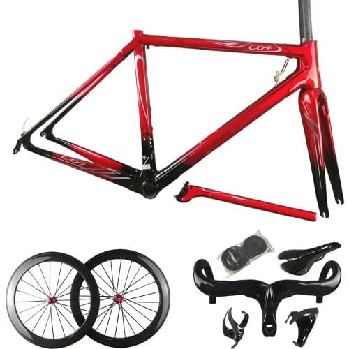 C64 Road Frame Red Black Gloosy Full Carbon Fiber Road Bike Frames Bicycle Frameset Wheelset 50mm With Novatec A271 Hubs