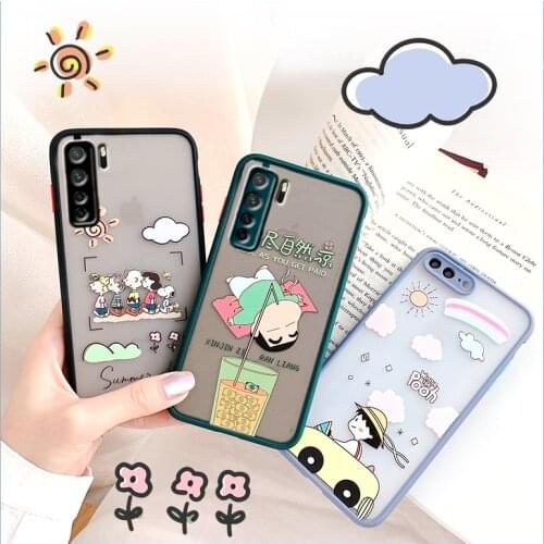 For Huawei Nova 7se P40 Carton Cute Case for huawei nova 5i 5 Pro 5t Honor 20 30 20s Y9S Matte Cover Protector Lens Bumper