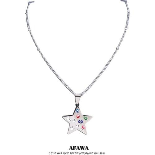 Colorful Turkey Eyes Pentagram Moon Stainless Steel Necklaces Women Silver Color Islam Chain Necklaces Jewelry bijoux N5237S01