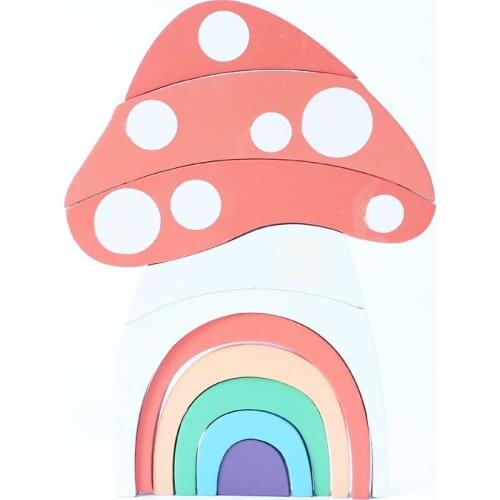 Baby Room Home Decor Wood Rainbow Blocks Set Kids Natural Wooden Building Blocks Mushroom Craft Early Learning Educational Toys