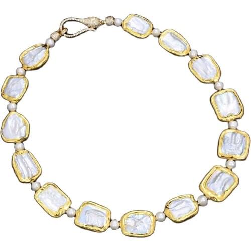 GG Jewelry 18.5" White Square Keshi Pearl Gold plated Necklace