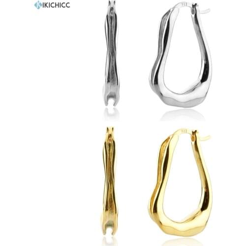 KIKICHICC New 925 Sterling Silver Gold Plain Big Pear Oval Hoops Circle Earring Huggies Large Jewelry Gift Geometric Irregular