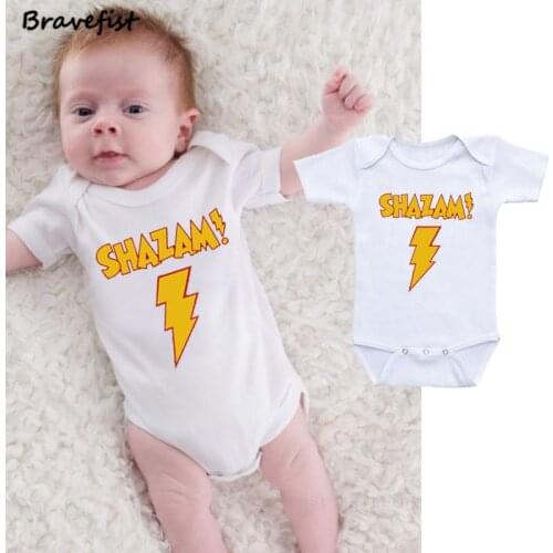 Summer Newborn Bodysuits Short Sleeve Lightning Print Baby Onesies Children Boys Girls Clothing White Kids Jumpsuits Tees