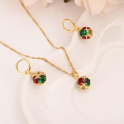 Gold cz crystal ball Pendant Necklace chain Earrings sets wedding Jewelry Gold Christian jewelry sets for women girl Best Gifts