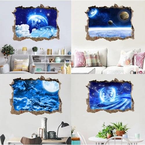 Creative 3D Universe Galaxy Wall Stickers For Ceiling Roof window sticker Mural Decoration Personality Waterproof Floor Sticker