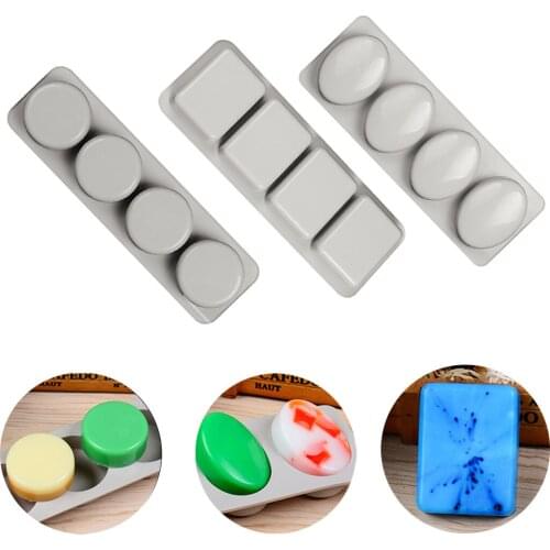 DIY 4 Grid Silicone Handmade Round Square Oval Soap Making Moulds Tool Silicone Mold moldes de silicona para jabones artesanales