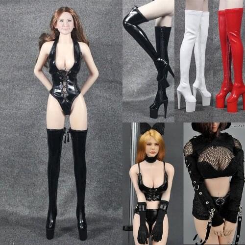 1/6 Scale Female Figure Accessory Hollow Inside Long Zipper Boots Shoes Black lace hollow dress Sexy Leather Model for 12'' Body