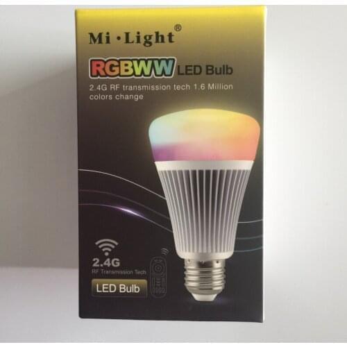 MiLight 2.4G Smart Bulb Wireless E27 8W RGB+Color temperature changing 85-265V Dimmable RGBWW LED Lighting Lamp
