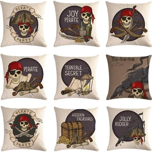 Skull Throw Pillow Cover Pirate Skull Crossbones Skeleton Decorative Pillow Cases Square Cotton Linen Cushion Cover