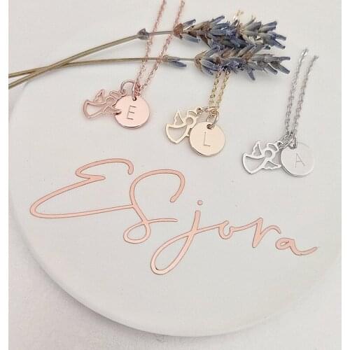 New Fashion Personality Angel Fairy Letter Cute Stainless Steel Pendant Necklace Womens Jewelry Girl Gift Accessories