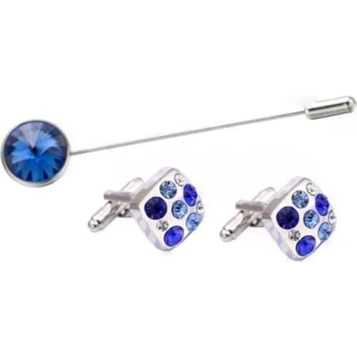 One set with cuff links and brooch ,top high quality mens Cuff links and brooch made of metal with crystal ,french cuff links